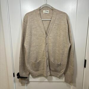 Vintage Lord Jeff 1960s XL Sweater Cardigan Beige  Made USA Dupont Wool Blend